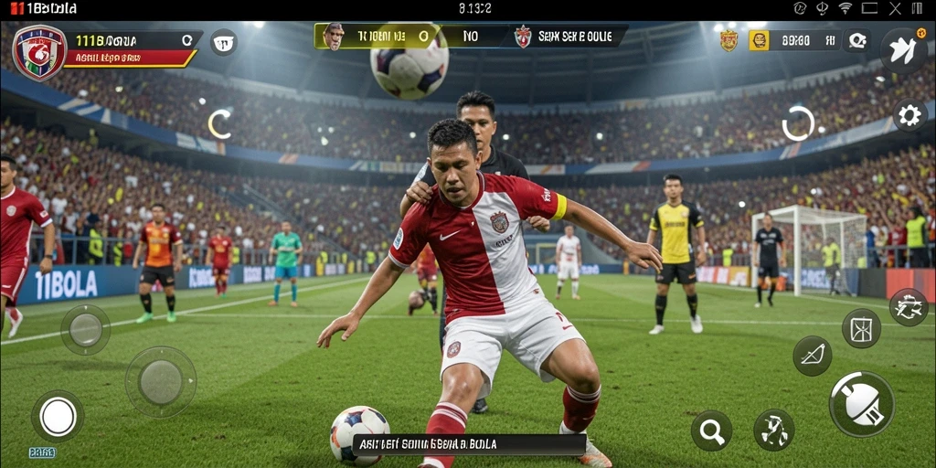 Tangkapan layar 11BOLA menampilkan gameplay sepak bola yang intens.