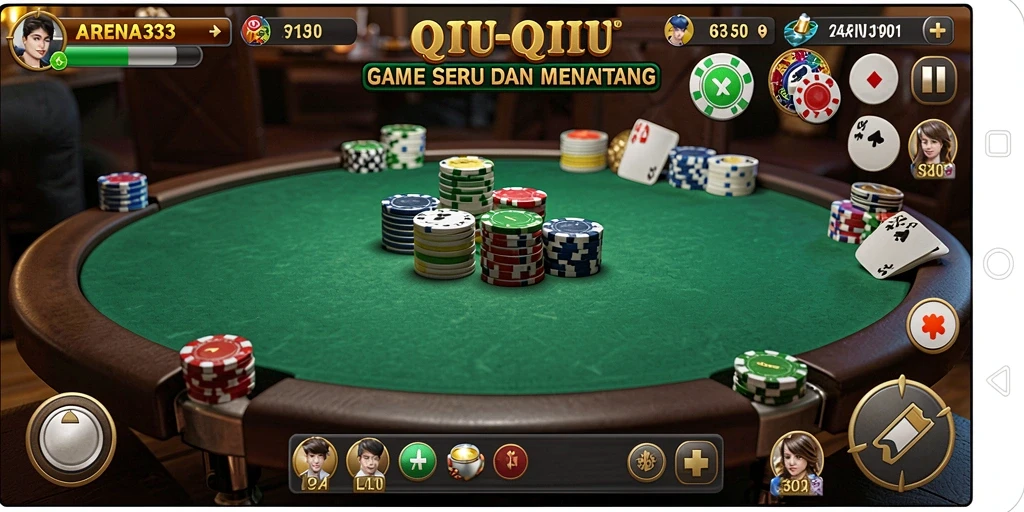 Tangkapan layar utama ARENA333 menampilkan gameplay seru QiuQiu.