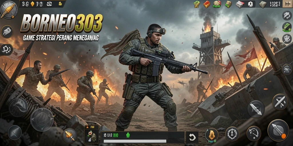 Tampilan gameplay seru dari BORNEO303 di medan perang.