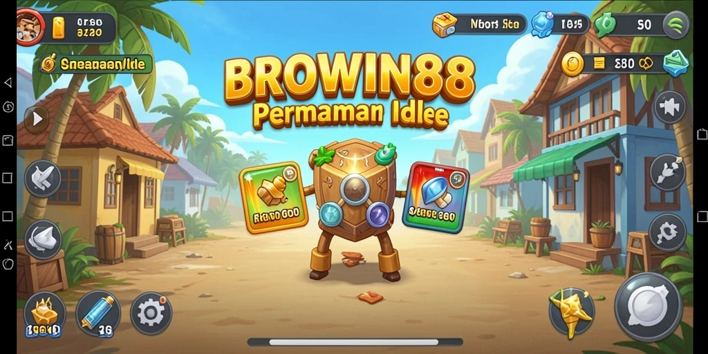 Screenshot gameplay BROWIN88 menampilkan karakter dan perolehan sumber daya.