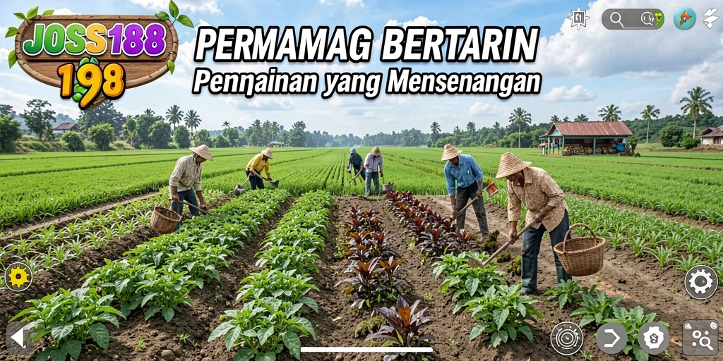 Tangkapan layar gameplay JOSS188 menampilkan aktivitas bertani yang seru.
