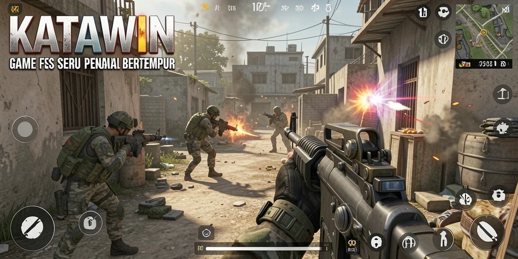 Screenshot gameplay KATAWIN menunjukkan aksi tembak-menembak yang seru.
