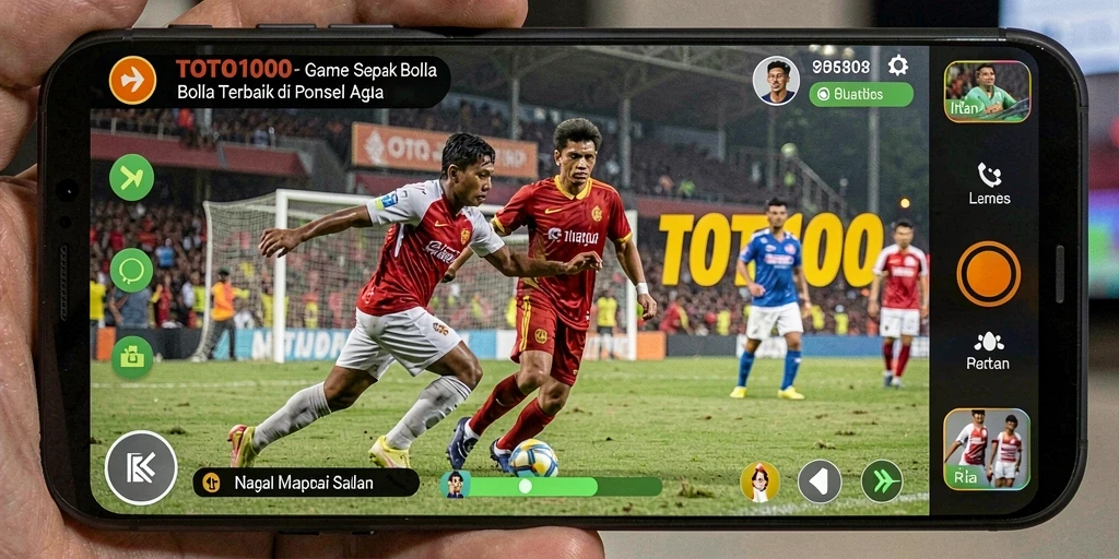 Screenshot gameplay TOTO1000 menampilkan aksi sepak bola yang mendebarkan.